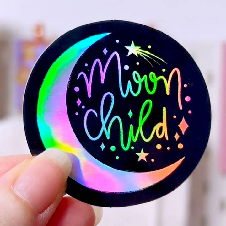 Moon Child holografisk klistermærke for engroshandel hos Lula Rocks