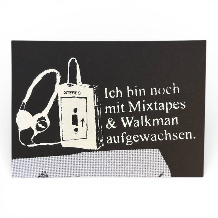 Siebdruck Postkarte / Mini Artprint - mit mixtapes und walkman aufgewachsen. für den Großhandel von ilovemixtapes