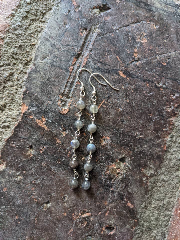 Labradorite Wirewrapped Drop Earrings for wholesale by JFOX Jewelry