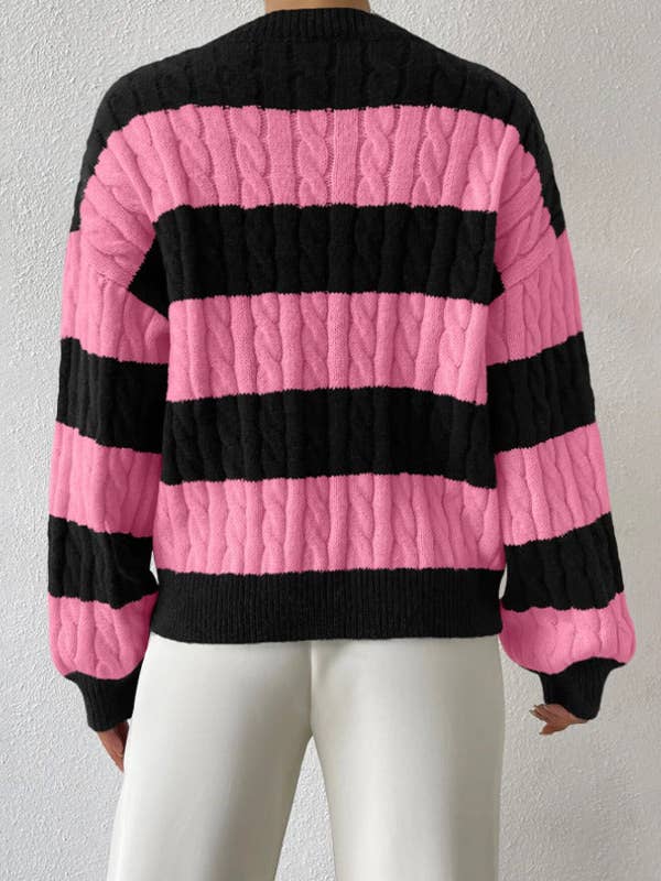 Masyal - Wholesale Knit Sweater - Women's - Autumn/Winter Retro Striped Color Block Sweater12