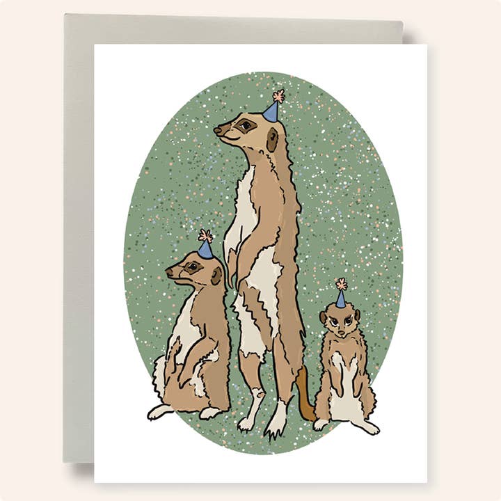 Carte d'anniversaire de fête Sirkats pour la vente par Bean Horse Car Designs