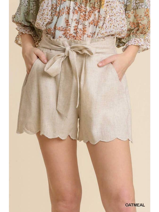 Vanilla Monkey - Wholesale Shorts - Women's - Linen Elastic Waistband Scallop Trim Shorts1