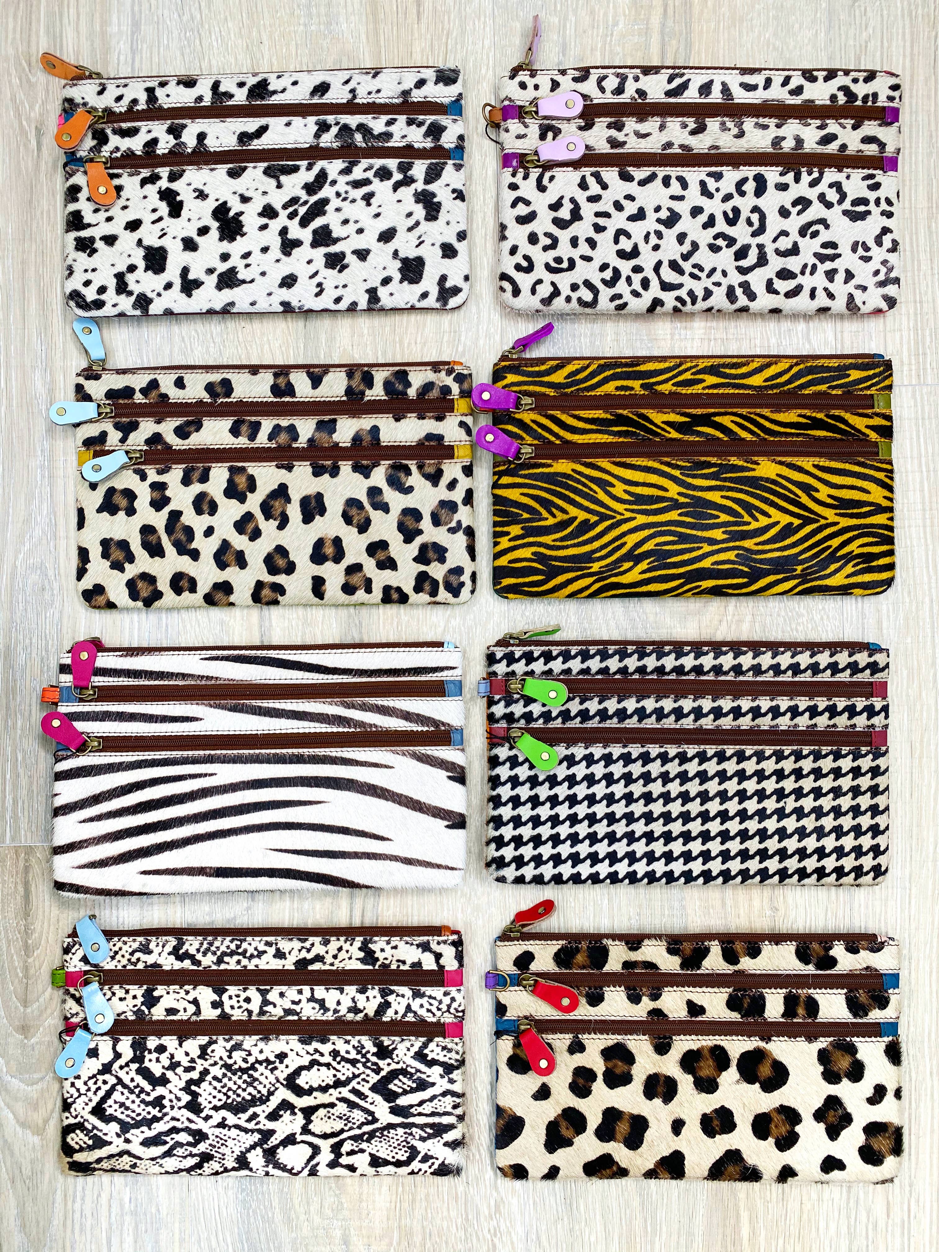 Folklore Couture - Wholesale Wristlet - Vance Triple Zip Leather Hair on Hide Wristlet5