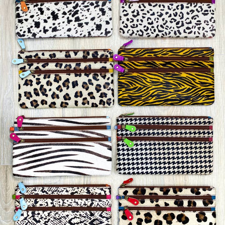 Folklore Couture - Wholesale Wristlet - Vance Triple Zip Leather Hair on Hide Wristlet5