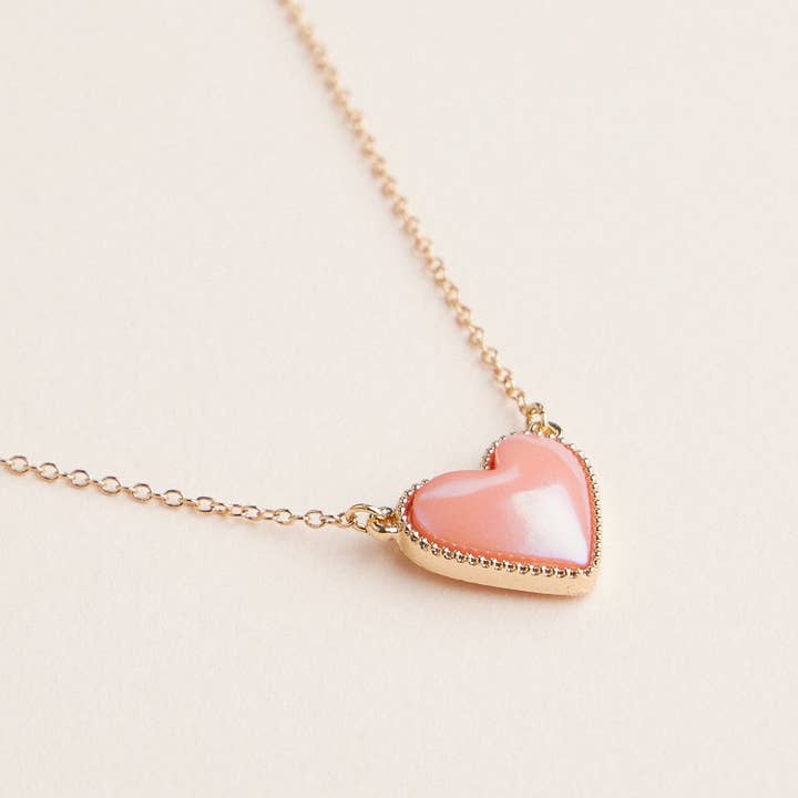 Frem - Wholesale Pendant/Charm Necklace - Heart Shaped Enamel Pendant Necklaces in Gold Chain