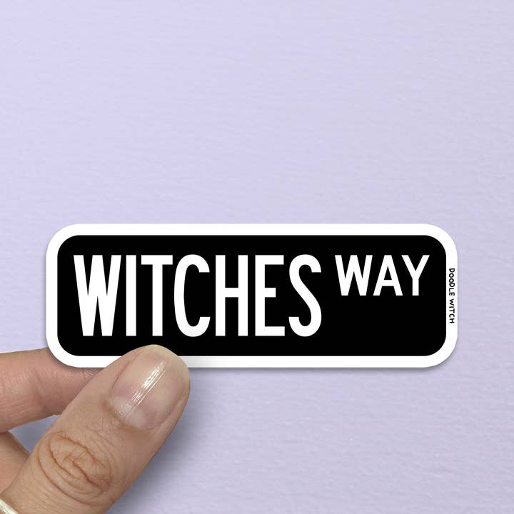Spooky Street Sign Sticker Witches Way for wholesale by DoodleWitch