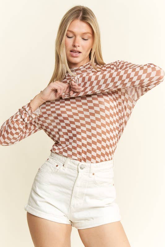 JADE BY JANE - Wholesale Knit Top - Women's -  CHECKERED MESH MOCK NECK TOP7