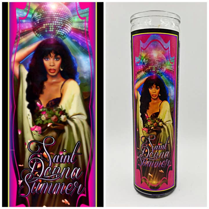 Donna Summer Prayer Candle for wholesale by Kitschup Creations