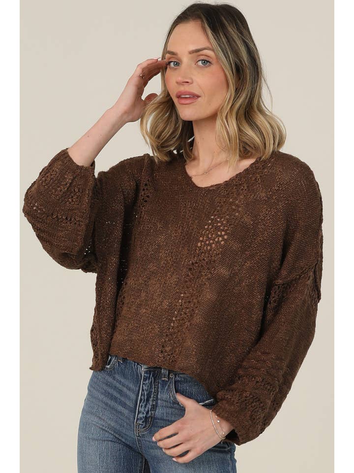 ANGIE - Wholesale Knit Sweater - Women's - XHE55-ASIS BEACHY LIGHT WEIGHT V NECK CROP PULLOVER SWEATER57