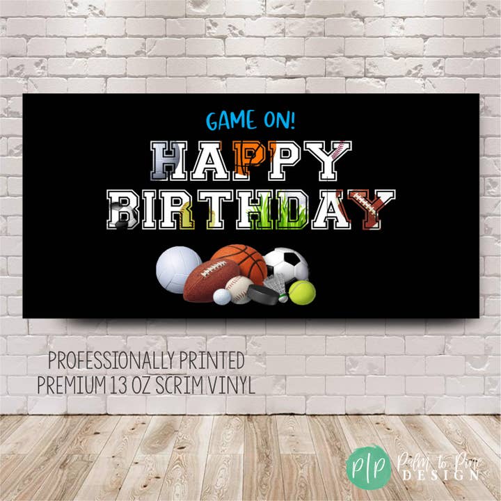 Sports Birthday Banner for Boys and Girls, Printed on Vinyl for wholesale by Palm to Pine Design