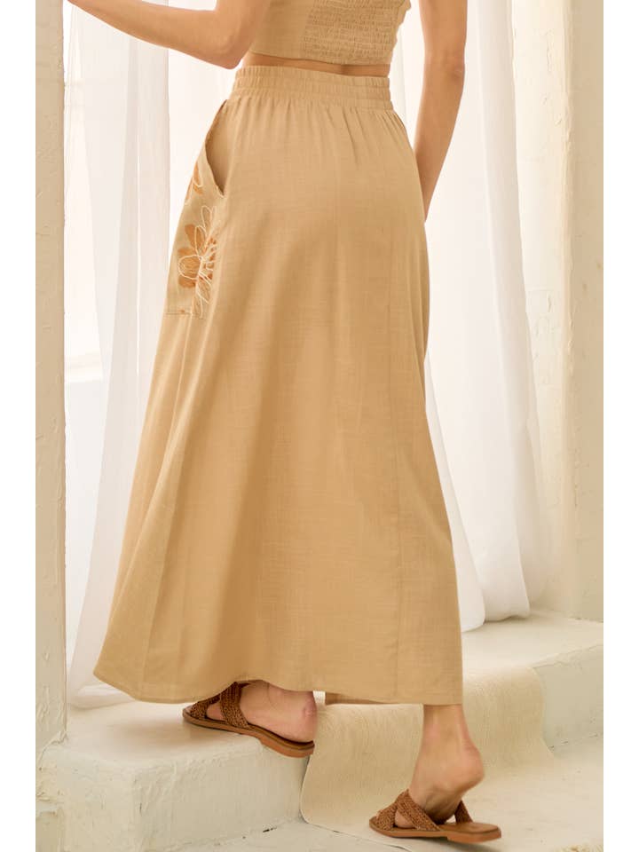 TAUPE ILS4872 EMBROIDERY SMOCKED BACK TOP WITH MAXI SKIRT for wholesale on Faire