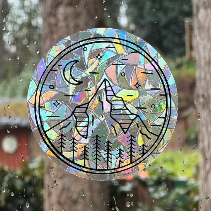 Mountain + Forest Suncatcher Sticker | Rainbow Window Cling for wholesale by Mindful over Mind Full