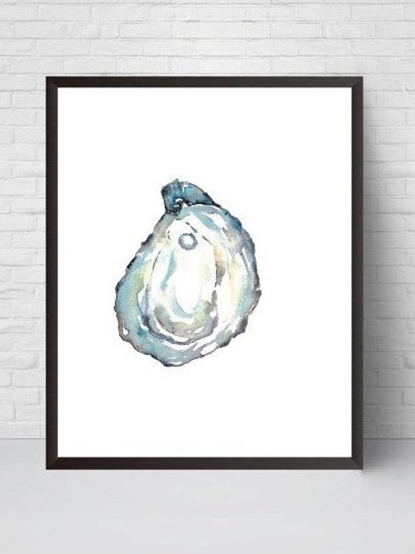 Oyster Pearl Shell Coastal Aquarel Afdruk voor wholesale door Goodfairyart