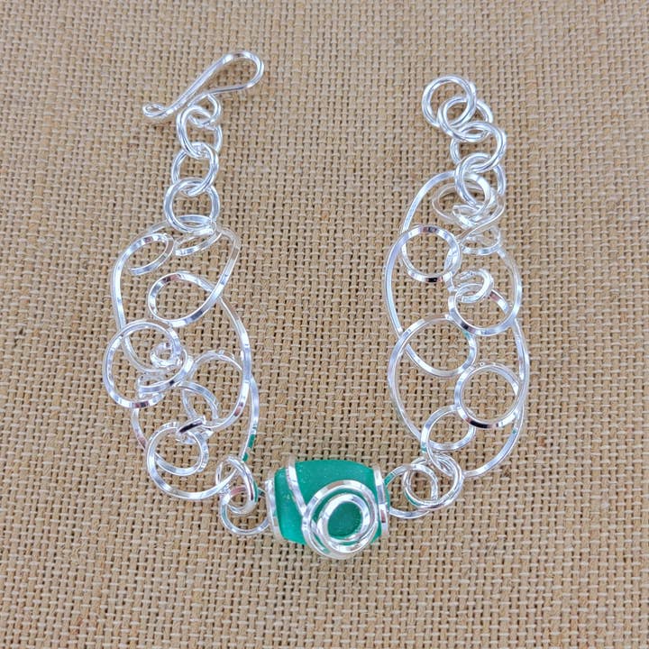 Sadie Green's Jewelry - Wholesale Charm/Dangle Bracelet - Cultured Sea Glass Linked Bracelet XCAM-B14-SG5