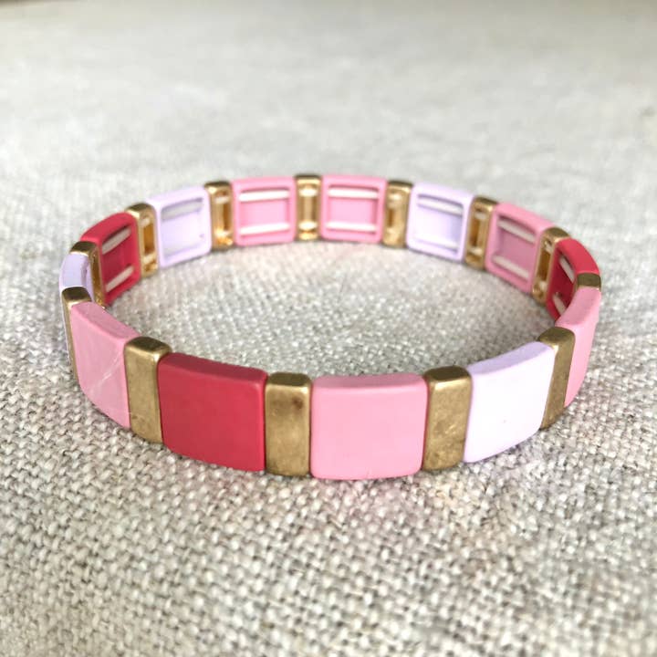 B1235-PK Color Square Stretch Bracelet for wholesale by CEmeraki