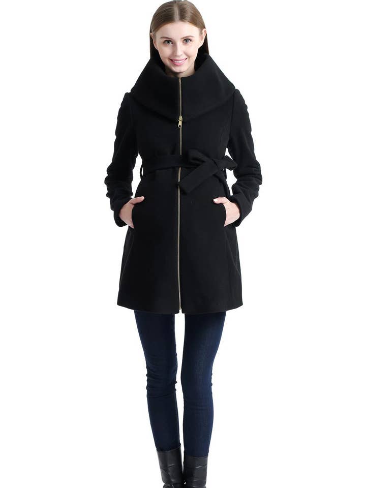 Kimi + Kai barsel „Mia“ uld blanding Fold krave frakke sort for engroshandel hos Kimi and Kai