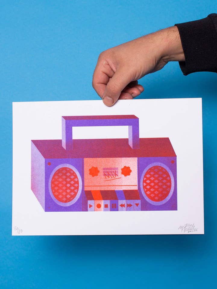 Stampa risographica "Groovebox" A4 per la vendita all'ingrosso da parte di Martin Krusche Illustration