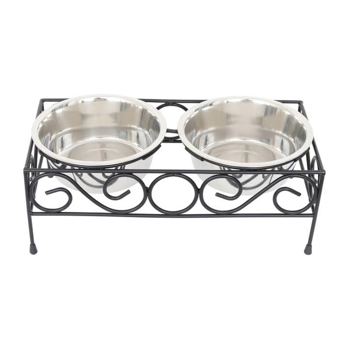 Elevated Wired Pet Double Diner with Stainless Steel Bowls for Dogs and Cats for wholesale by Iconic Pet