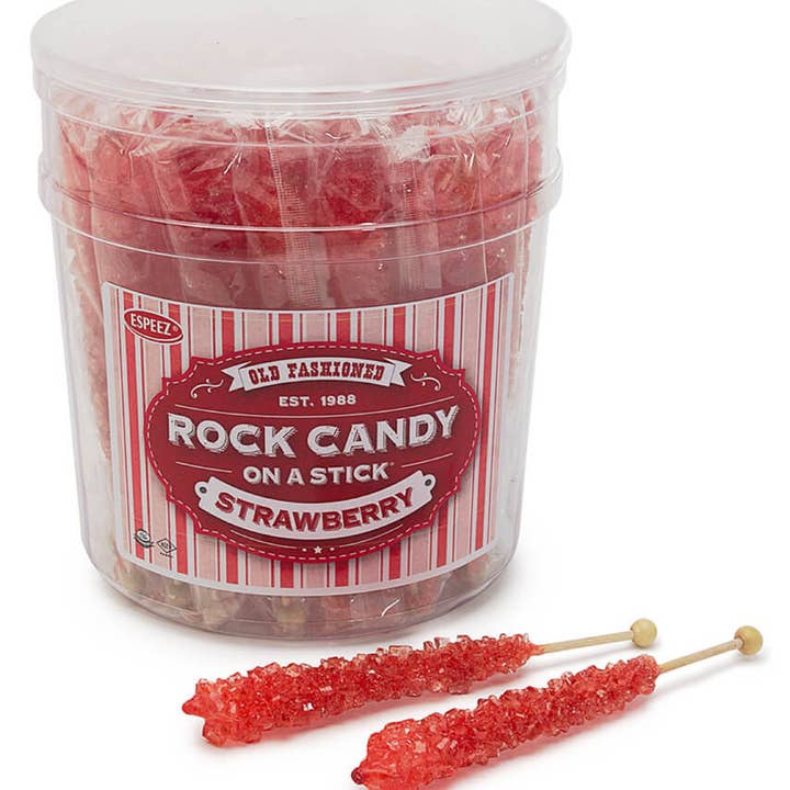 Rock Candy On A Stick - Strawberry 36 Ct. Tub for wholesale by Candy Barn Express