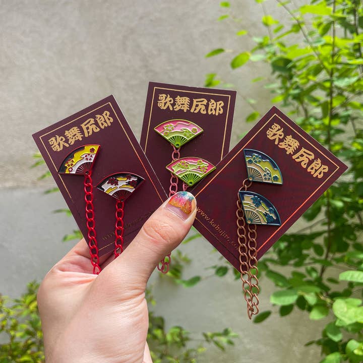 Japanese Dance Fans Collar Pin Set – Colourful for wholesale by Kabujiro