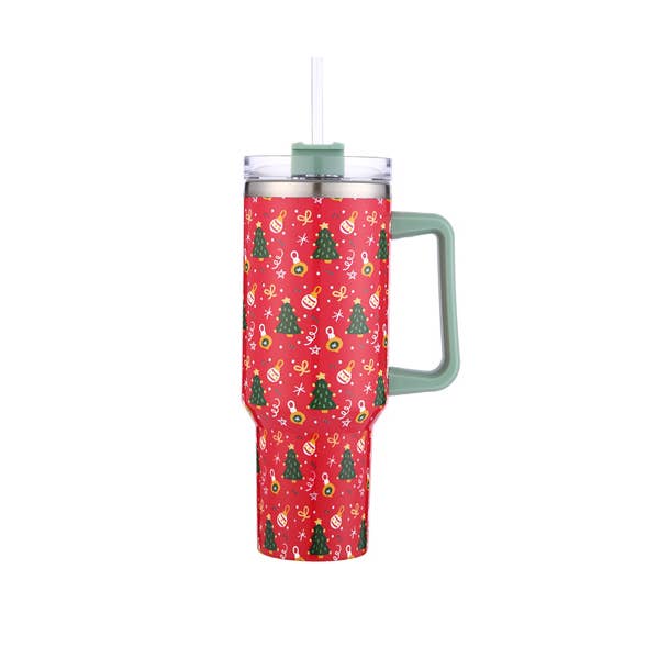 Christmas Trees Themed Tumbler With Handle 40oz for wholesale by Nima Accessories Inc