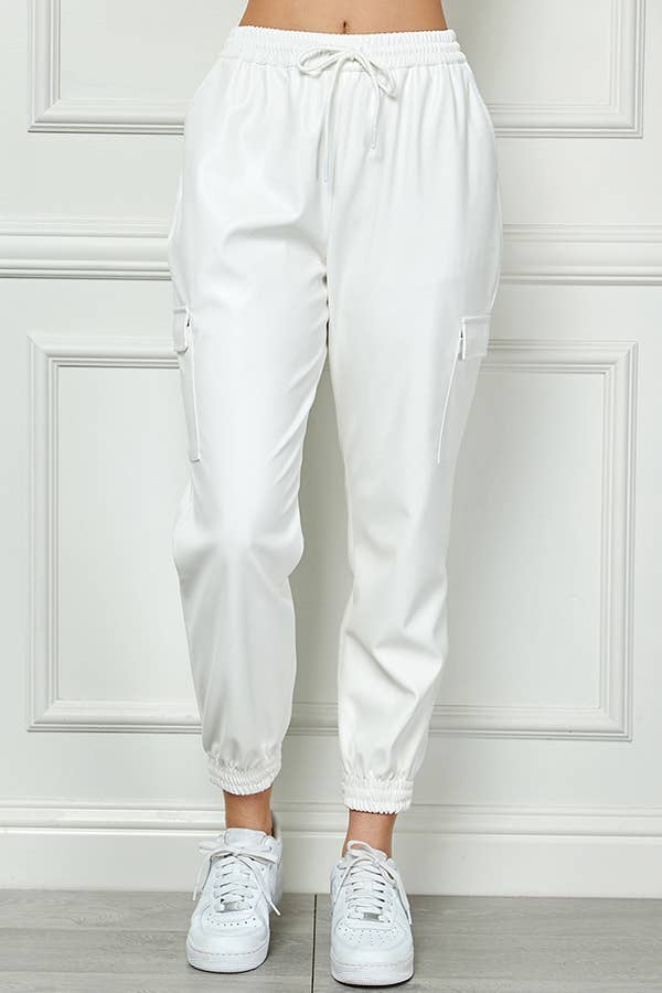 Veracci - Vendita all'ingrosso Pantalone - Donna - Pantaloni jogger cargo a vita alta in ecopelle14