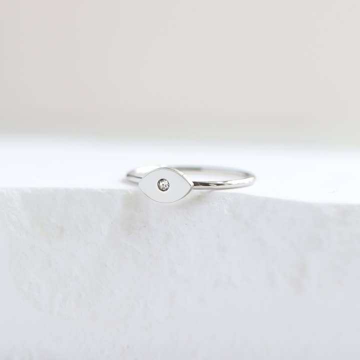 WJW - Wholesale Band/Stacked Ring - 18K Gold PVD Stainless Steel CZ Stone Evil Eye Symbol Ring / ZRJ00045