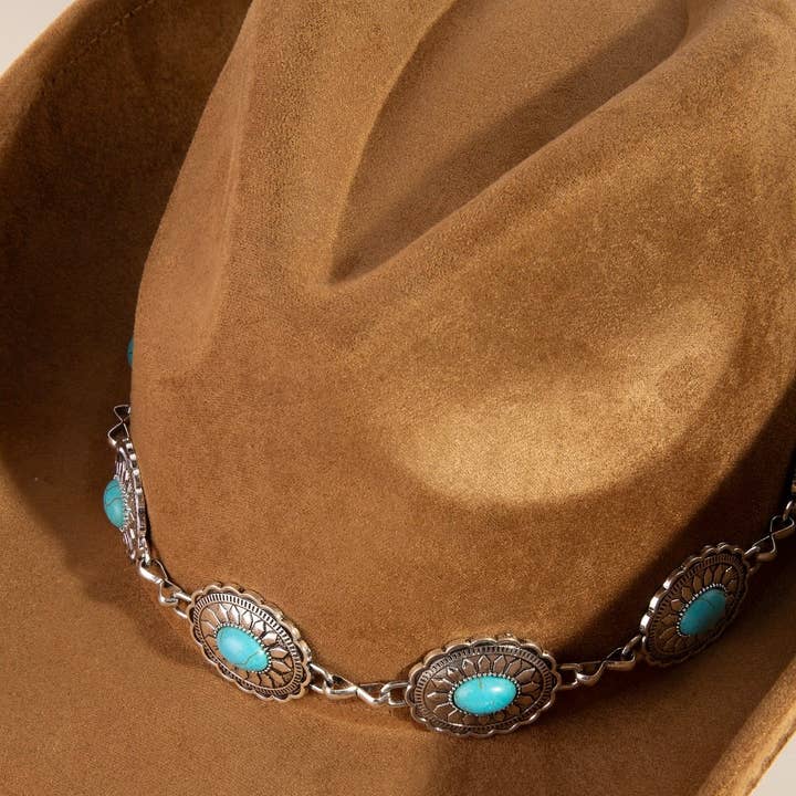 Anarchy Street - Vente Chapeau en feutre - femme - Chapeau de cowboy western avec bandeau de pierres ovales turquoises1