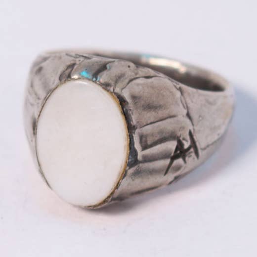Oval mother-of-pearl chevalier ring for wholesale by Arlo Haisek