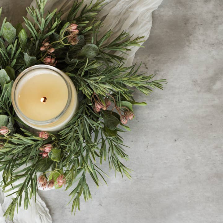14" ROSEMARY W/ PINK BERRY CANDLE RING for wholesale by Ragon House