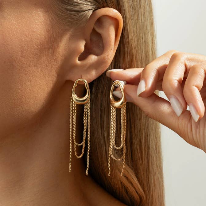 Earrings-fringed long-style barrettes chain-style ear clips for wholesale by Eagle Crest Industries Inc.