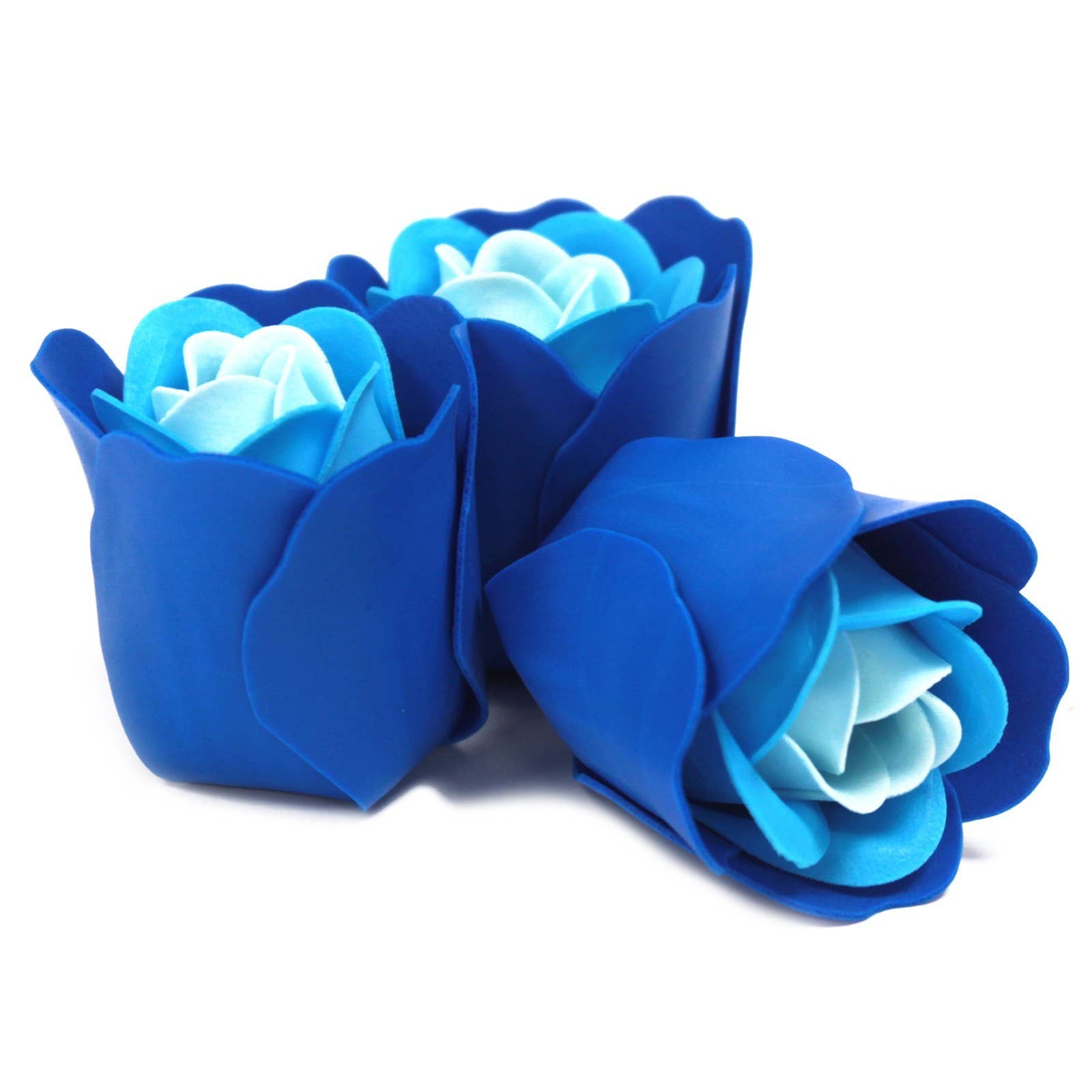 AW Artisan - Vendita all'ingrosso Saponette - Set da 3 fiori di sapone in confezione a forma di cuore - rosa e blu2
