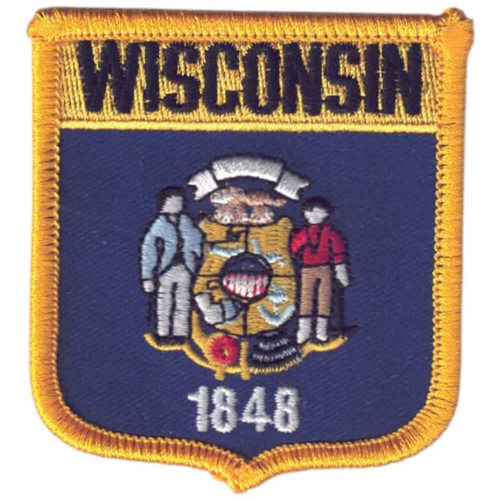WISCONSIN Med Flagga Sköldmärke - 3455 för wholesale av Happy Wood Products