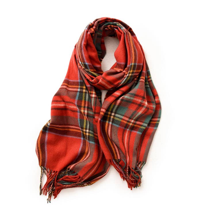 ACCITY - Wholesale Scarf - Women's - WINTER LENGTH PLAID SCARVES FRINGE SHAWL SCARF_CWASC0186