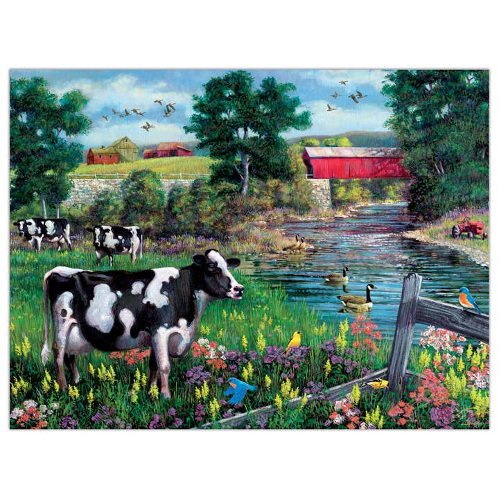 Crown Point Graphics - Wholesale Puzzle - Adult - Grazing by the Creek - 500 Piece Jigsaw Puzzle1