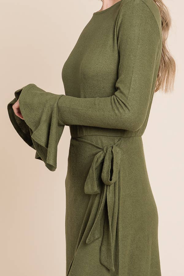 Culture Code – Engroshandel Kjole - Dame – CHD1390L - KJOLE MED FLÆSEDE LANGE ÆRMER OG SLÅ-OM BÆLTE17