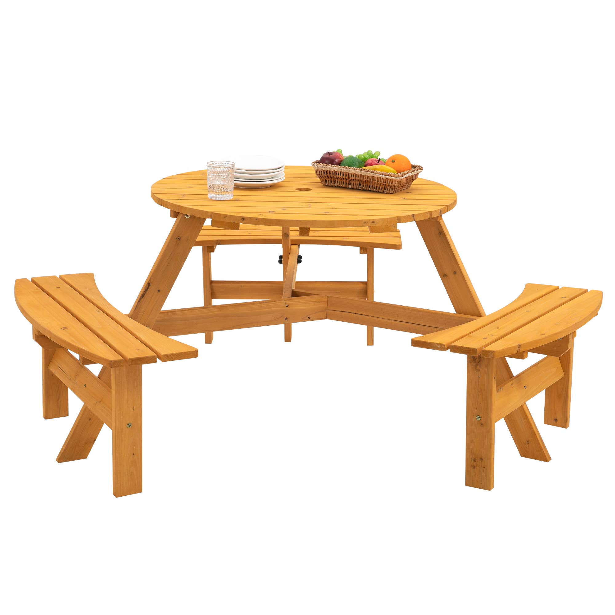 39F Inc. - Wholesale Patio Set - 6-Person Outdoor Wooden Picnic Table with Benches–Brown/Natu9