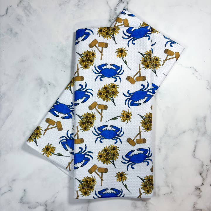 Jami Creates - Wholesale Tea Towel - Maryland Crab Feast Waffle Kitchen Dish Towel1