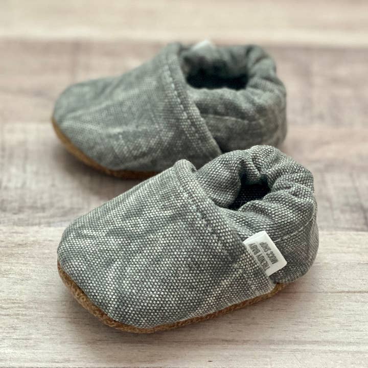 Gray Distressed Denim Moccasins for wholesale by Trendy Baby Mocc Shop