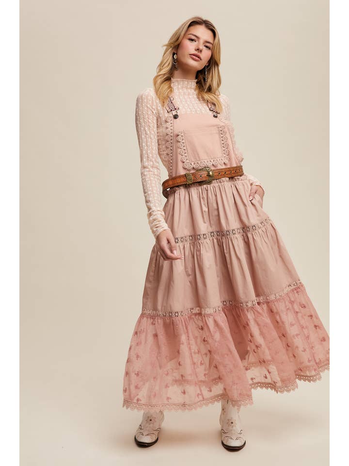 Listicle - Wholesale Dress – Women's - Cotton Tiered Maxi Pinafore Boho Dress10