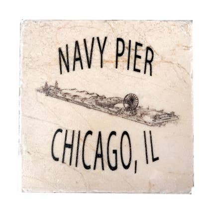 Coaster - BW Sketch Navy Pier for wholesale by Denise Riesen Photography