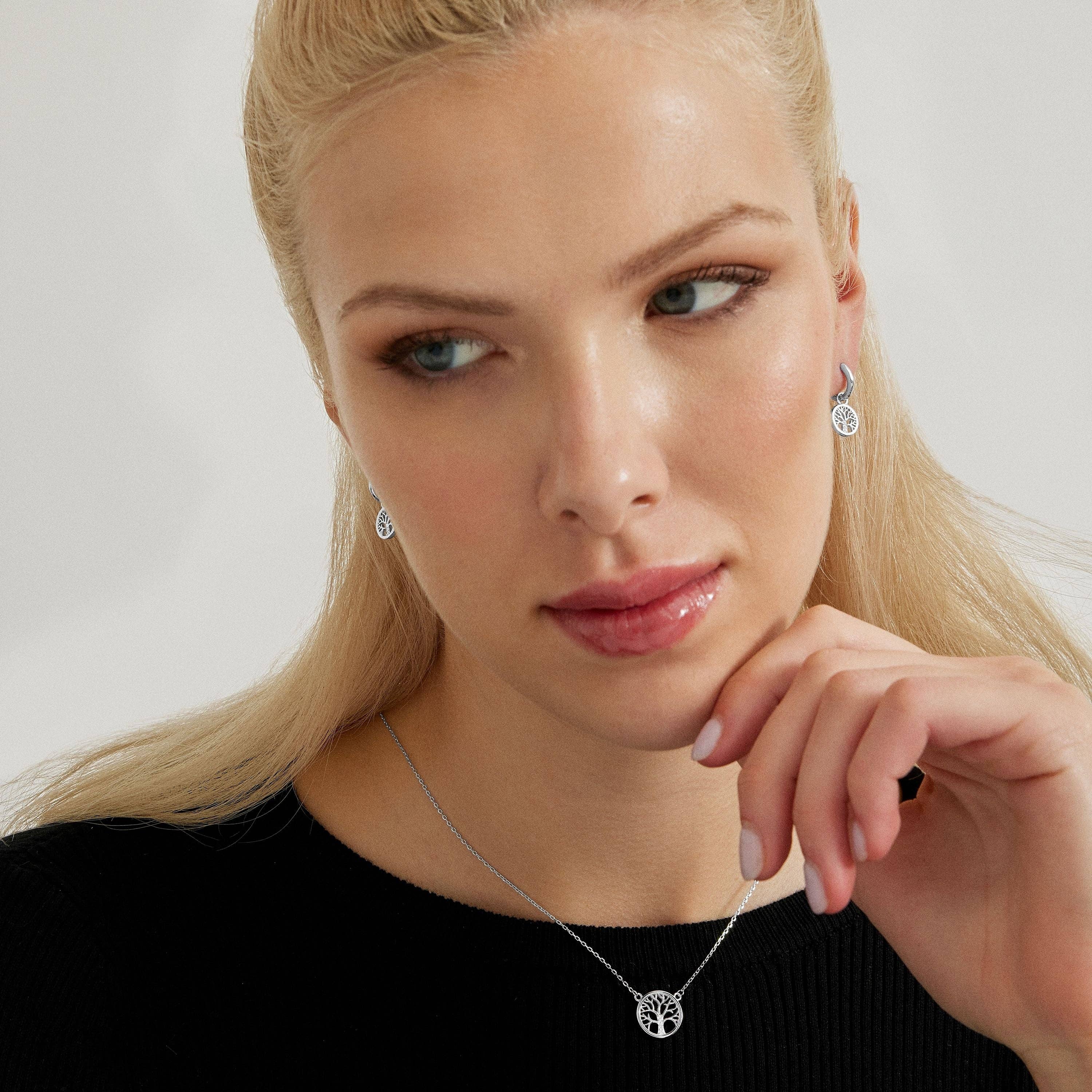 Luxenter - Wholesale Dangle Earrings - Pendientes de Plata de Ley 925 con Circonita Brillante acabados en rodio - Arbol Vida1