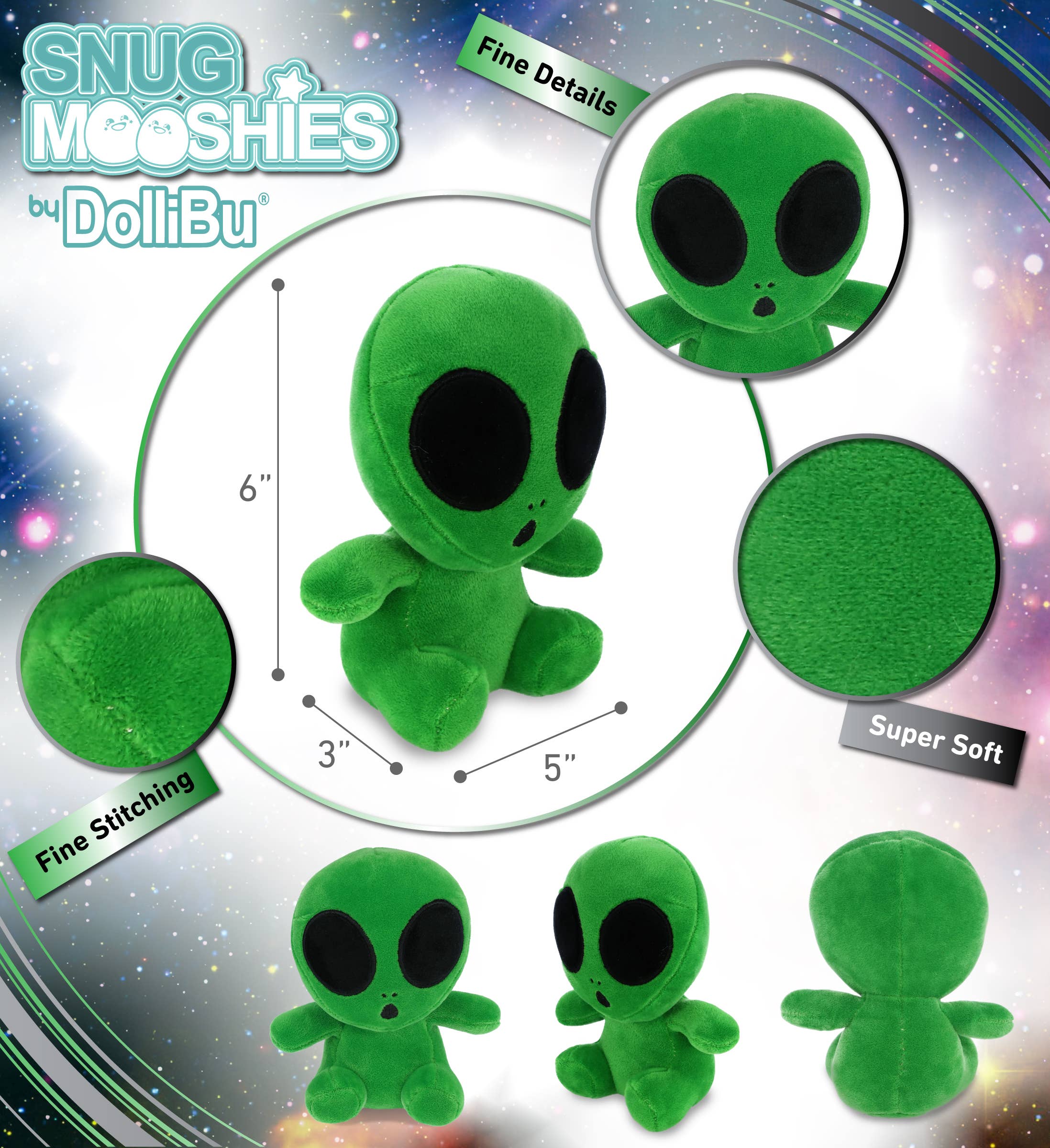 Cota Global - Wholesale Stuffed/Plush Toy - Kids & Baby - Snug-Mooshies Plush - Green Alien 6"2
