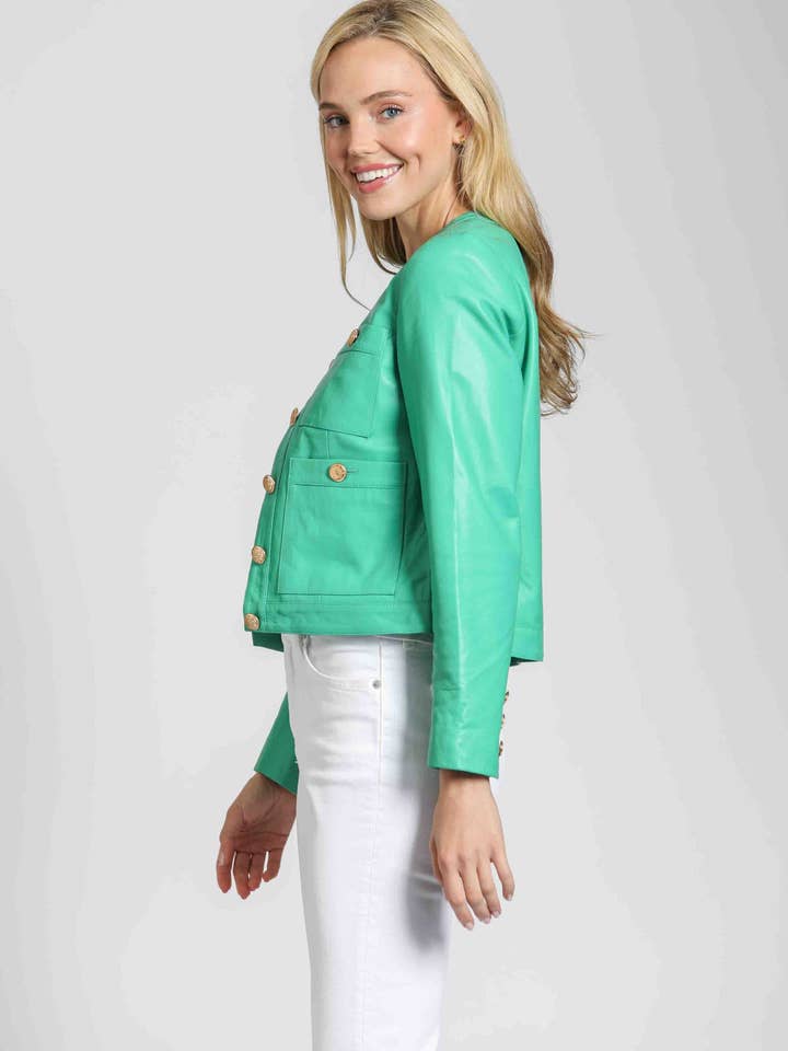 11Uptown - Vendita all'ingrosso Giacca in pelle - Donna - Giacca in pelle di agnello con bottoni dorati6