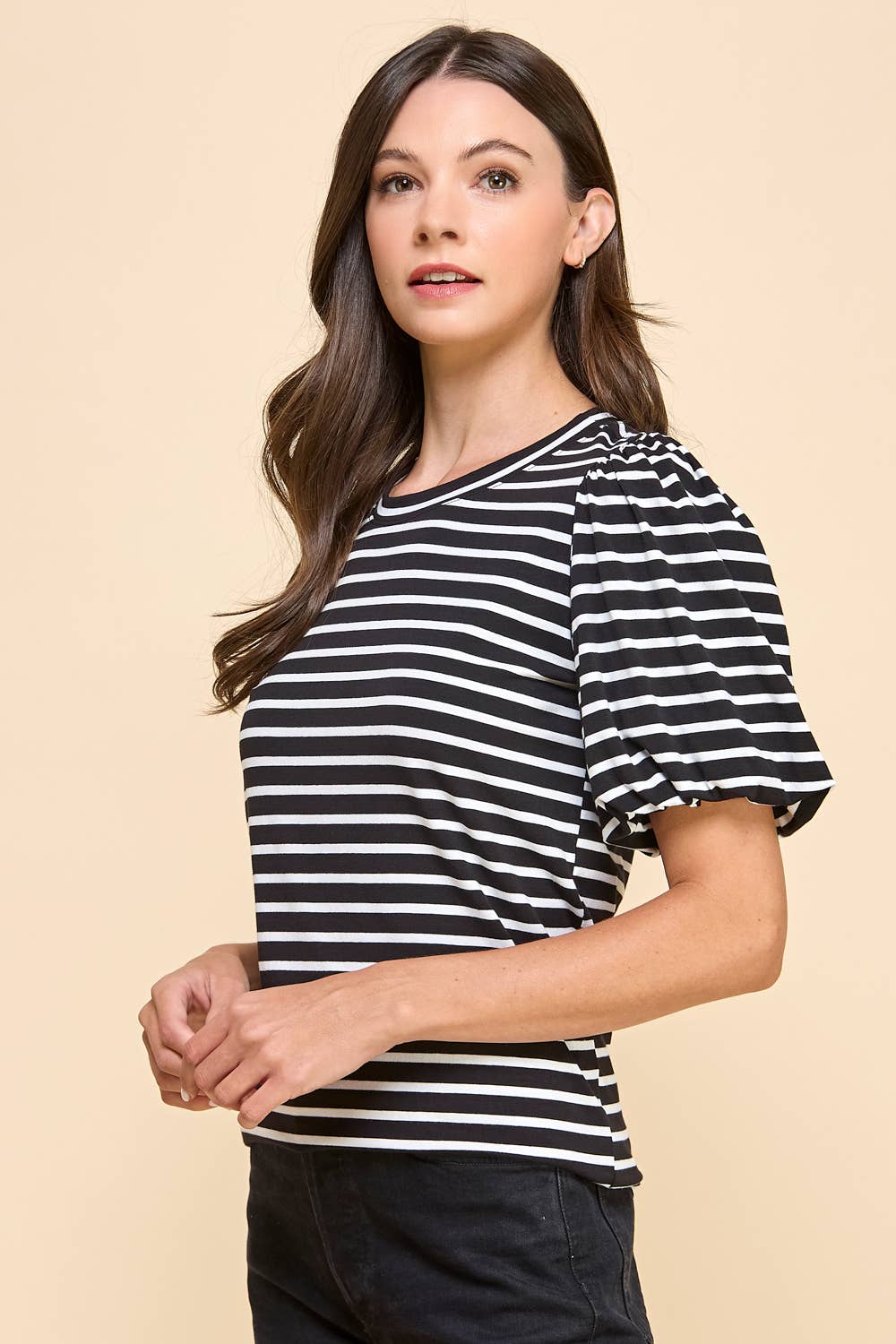 Les Amis – Großhandel Bluse – Damen – Gestreiftes Top mit Puffärmeln7