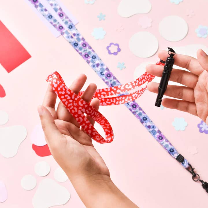 Lanyard and Training Whistle - Red & Pink Leopard for wholesale by Cocopup London