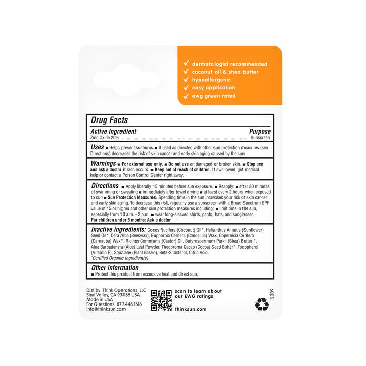 Think - Wholesale Sunscreen - Think Baby SPF 30 Face & Body Sunscreen Stick, EWG Rated #1