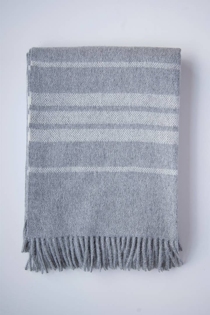 Linen Way Inc. - Wholesale Throw Blanket - Dublin Alpaca Wool Throw - Grey with Ivory Stripes4