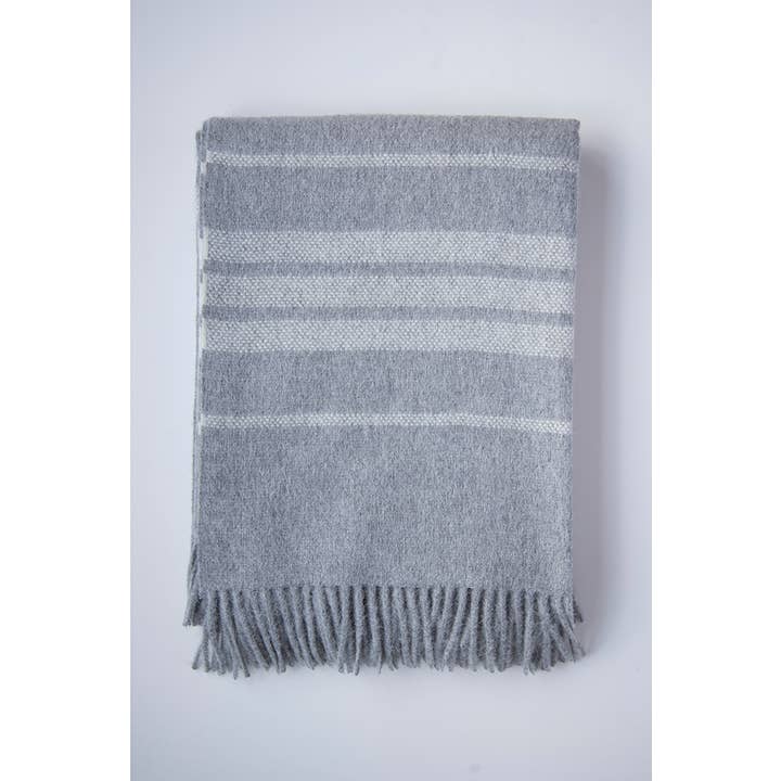 Linen Way Inc. - Wholesale Throw Blanket - Dublin Alpaca Wool Throw - Grey with Ivory Stripes4