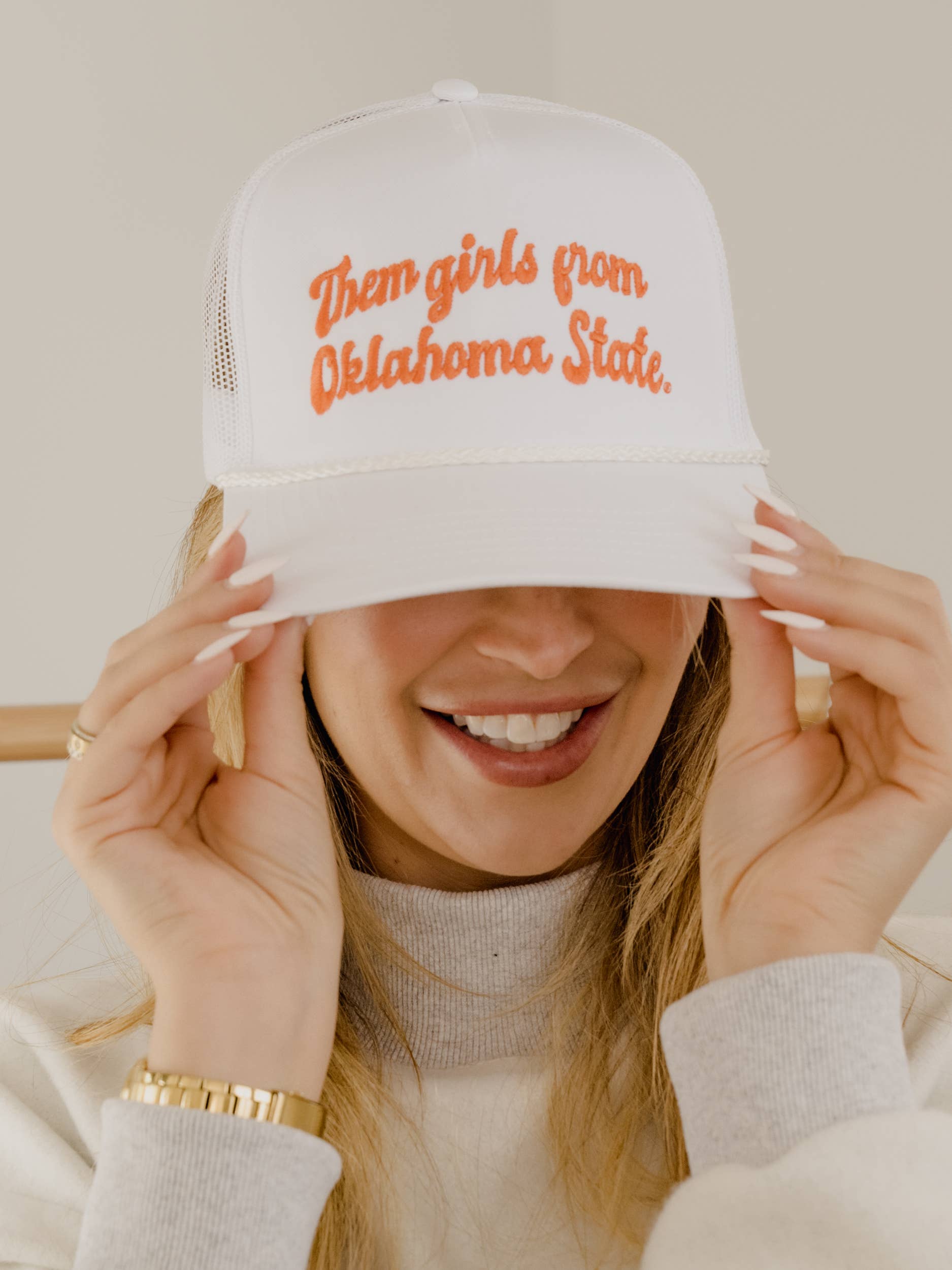 LivyLu - Wholesale Baseball Cap - Unisex - Them Girls from Oklahoma State Script White Hat2